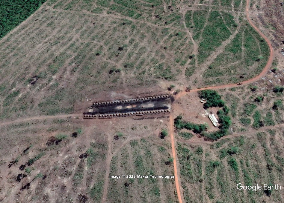 image from a satellite showing roads and charcoal burning sites often associated with labor camps.